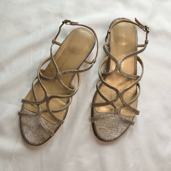 Stuart Weitzman Turning Down Wedge Glitter Sandal - Picture 1 of 10